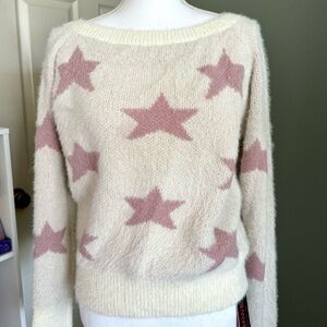 Pink and Cream colored Star theme sweater, New with tags